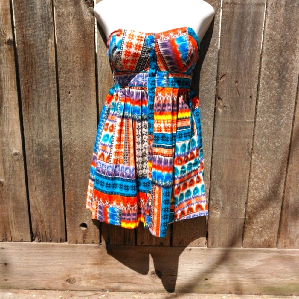 Tribal Print Strapless Mini Dress